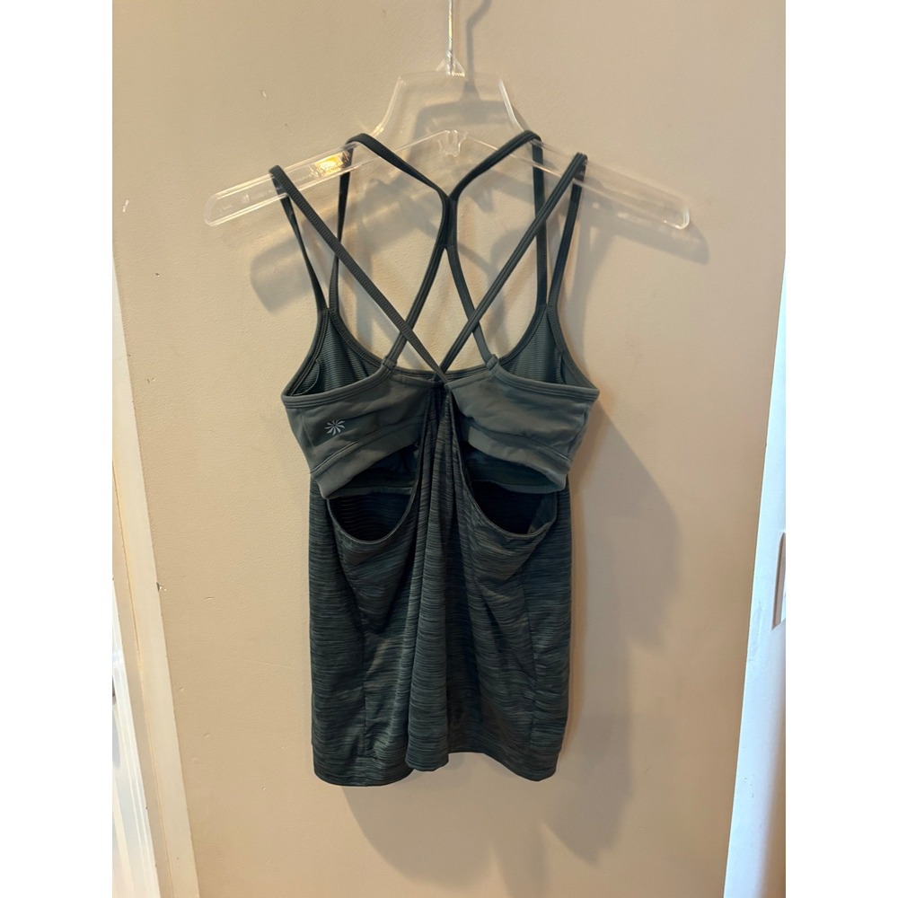 Athleta Womens XS Dark Green Space Dye Strappy Back Yoga Tank Top Built-in Bra